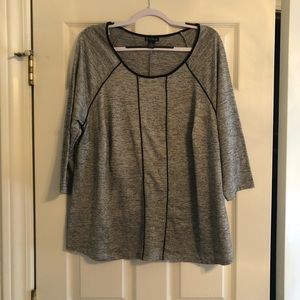 Heather grey blouse with black piping